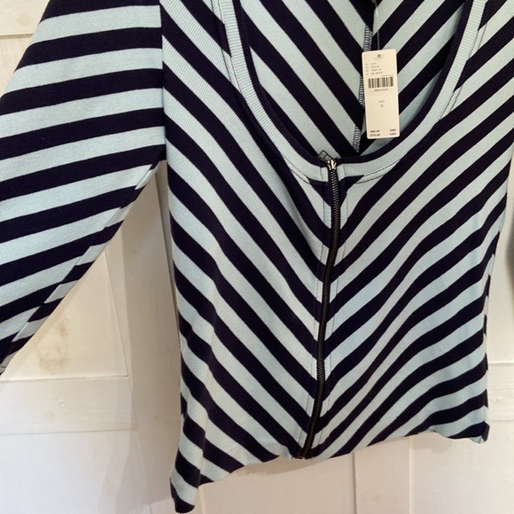 NWT Anthropologie Maeve Front-Zip Scoop-Neck Top Blue Striped Women’s Size Small - Picture 12 of 13
